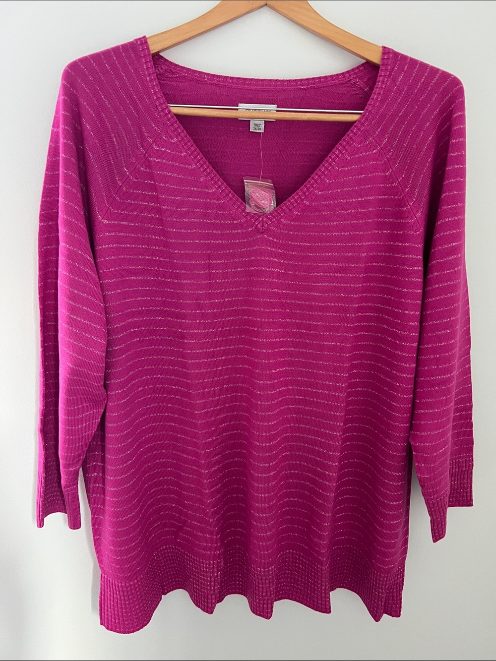 Avenue | Women’s Fuchsia V-Neck Knit Sweater #1361 NWT Size 26/28